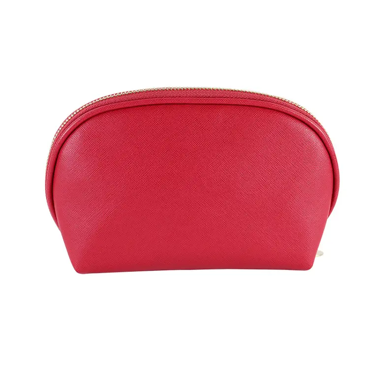 Custom travel cosmetic bag arranged as a luxury vanity pouch on a hotel bathroom counter